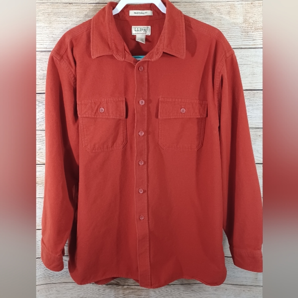 LL Bean Chamois Cloth Long Sleeve Button Down Shirt Red Size XL